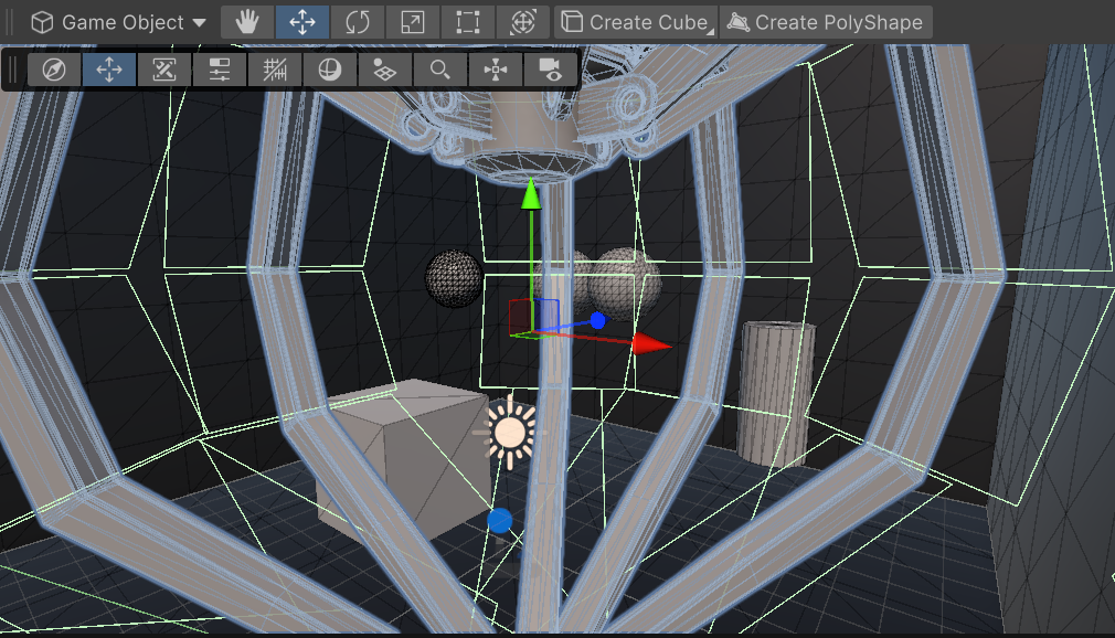 Unityのシーンビュー：クレーンアームの機構